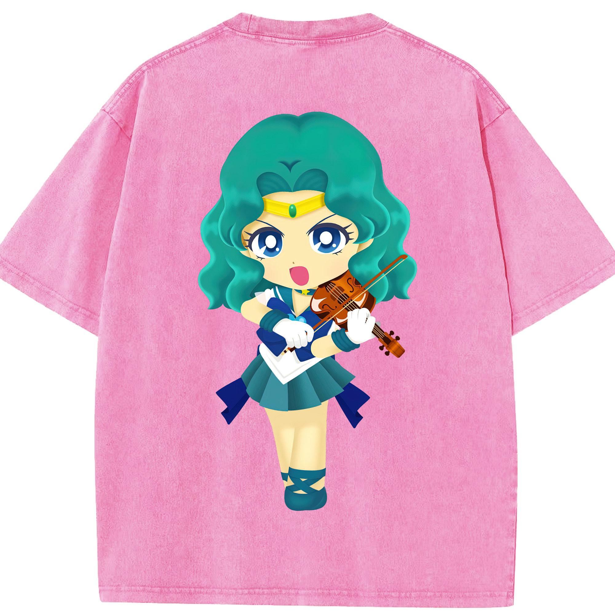 （画像用） 美少女戦士セーラームーン 海王 みちる（かいおう みちる） Sailor Moon Kaiou Michiru 綿100% ヴィンテージ風 半袖Tシャツ（背面プリント）
